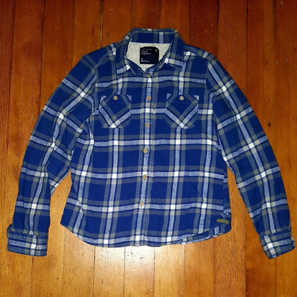 American Eagle blue plaid flannel